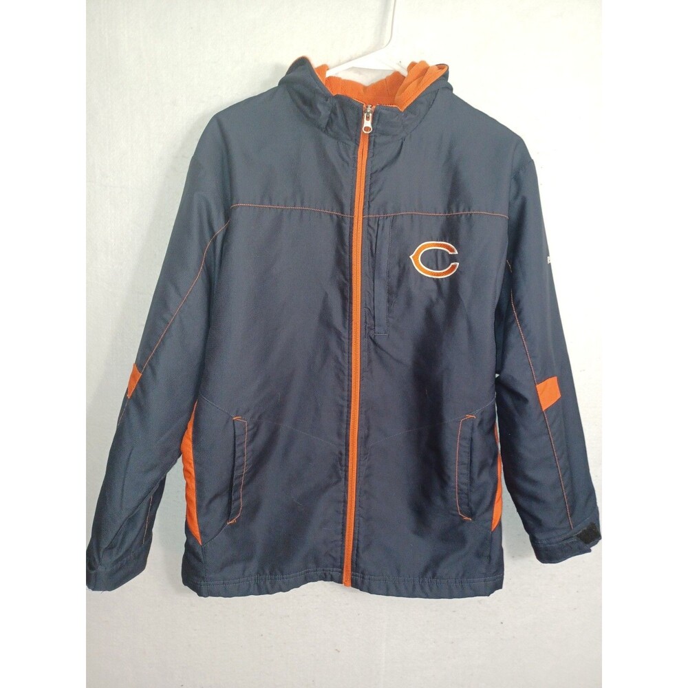 Chicago Bears Reebok On Field Hooded Coat Jacket Blue Orange Boys Large 14/16